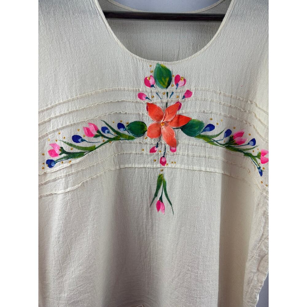 Women’s Handmade XL Cream Floral Embroidered Blouse - Picture 2 of 4